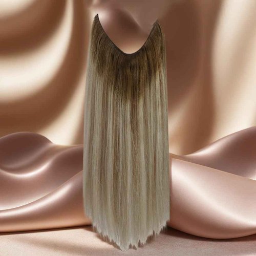 Full Shine Invisible Wire Hair Extensions One Piece Clip In Extensions With Transparent Wire Elastic Fish Wire Hair For Women 90G Ombre Hair Extensions Wire Secret Hairpiece For Women 20 Inch