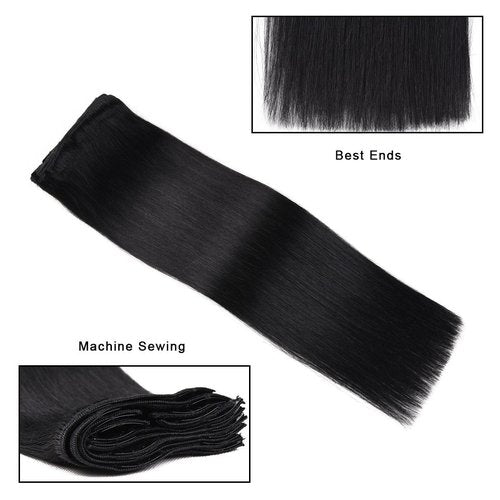 Real Clip in Hair Extensions Black 8 Pieces - Premium Womens Straight Double Weft Thick Remy Hair Extensions Clip in on Human Hair for Long Hair (20" / 20 inch, #1, 122 grams/4.3 Oz)
