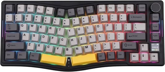 AJAZZ AKS075 Wireless Gaming Keyboard, Hot-Swappable Gasket Mechanical 75% Alice Keyboard with 0.85’ TFT Screen, BT5.1/2.4GHz/USB-C, 5000mAh Battery (Black, Gift Switch)