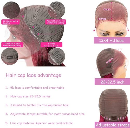 Keytac Wear and Go Glueless 99J Burgundy Bob Wigs Human Hair 16 Inch Pre Cut 99J Bob Lace Front Wigs Human Hair with Baby Hair Straight HD Transparent Bob Lace Frontal Wig Short Wigs for Black Women