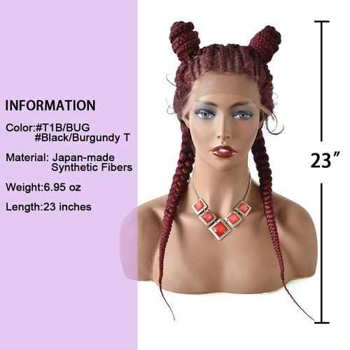FACE MIRACLE Hand Braided 12"×5" Lace Front Cornrow Wigs 2 Ponytails Soft Lace Frontal Twist Braided Wigs with Baby Hair for Black Women (24", T1B/BUG#)