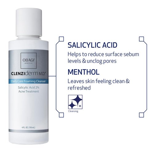 Obagi CLENZIderm M.D. Daily Care Foaming Acne Cleanser – Acne Treatment with 2% Salicylic Acid (BHA) – Two Pack, 2 * 4 oz