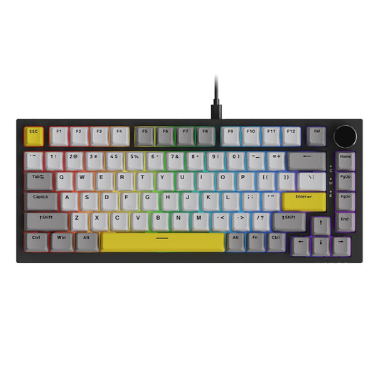AJAZZ AK820 75% Wired RGB Gasket Mechanical Keyboard with Volume Knob, Compact 82 Keys Hot-Swap Keyboard, OME Profile PBT Keycap, Detachable Type-C Cable (Gray&Yellow)