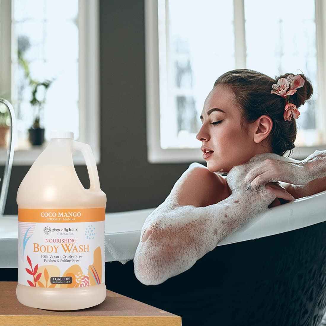 Ginger Lily Farms Botanicals Nourishing Body Wash, Coco Mango, 100% Vegan & Cruelty-Free, Coconut Mango Scent, 1 Gallon Refill 128 Ounce (Pack of 4)