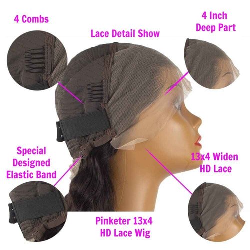 Pinketer Deep Wave Lace Front Wigs Human Hair 180% Density Curly Wig 13x4 Lace Frontal Wet and Wavy Wigs for Black Women with Baby Hair and Special Designed Adjustable Straps 24 Inch