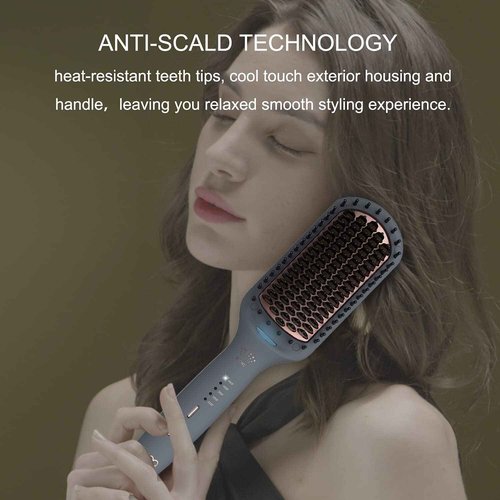 Hair Straightening Brush by LENA - Electric Heated Flat Iron Comb with Ionic Care for Smooth, Frizz-Free Styling