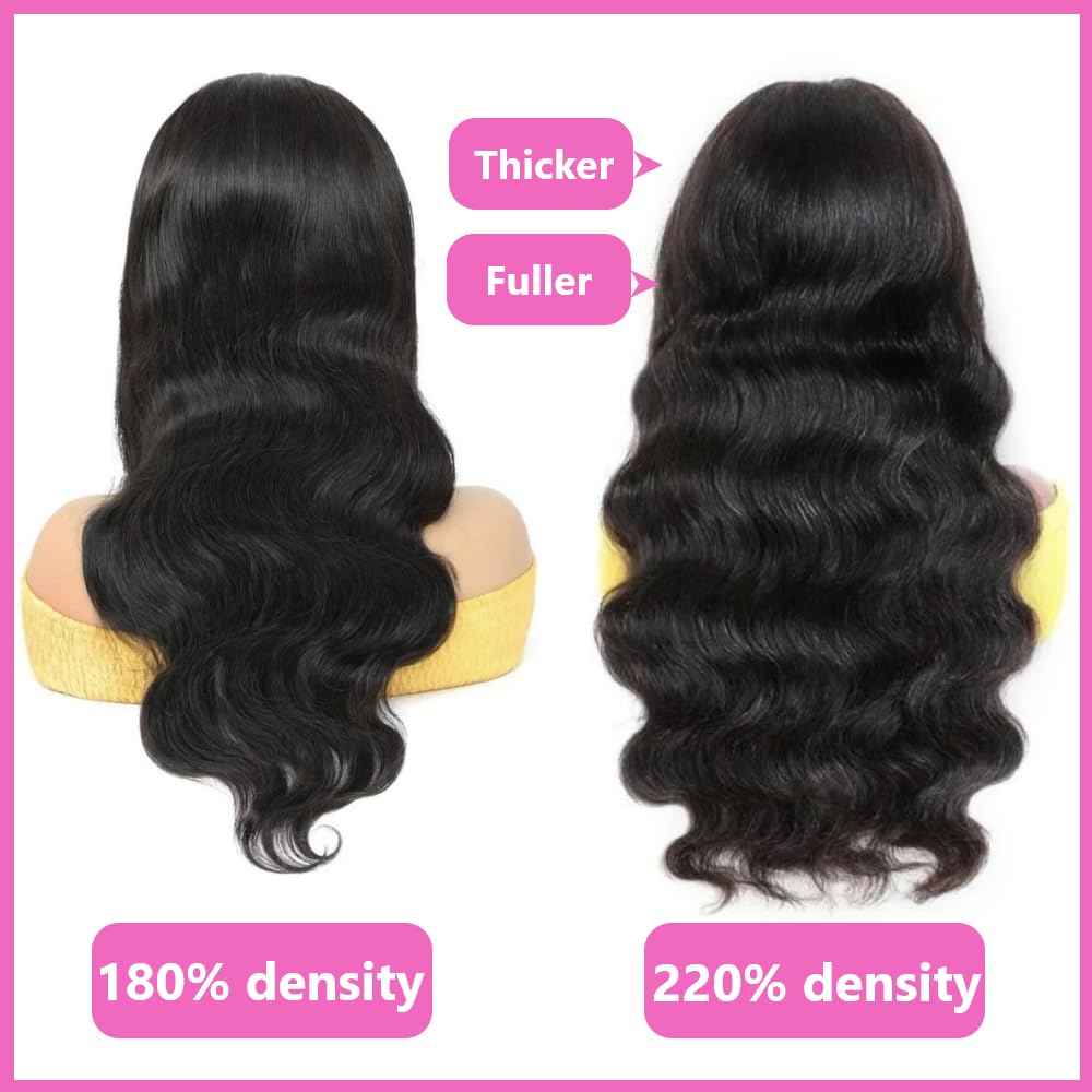 kloiynj 360 Lace Front Wigs Human Hair 220% Density Body Wave HD Lace Front Wigs Human Hair for Women 18 Inch Brazilian Virgin 360 Full Lace Human Hair Wigs Pre Plucked with Baby Hair Natural Color