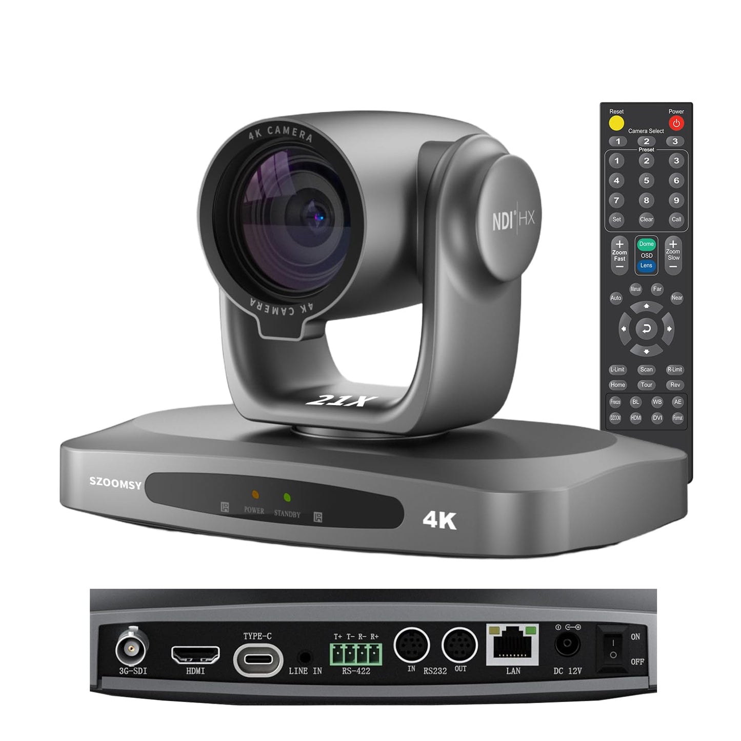 4K NDI PTZ Camera with AI Auto Tracking 21X Optical Zoom HDMI/SDI/USB 3.0/PoE/IP for Church Worship, Live Events, Video Conferencing (OBS, vMix, Zoom, Teams)