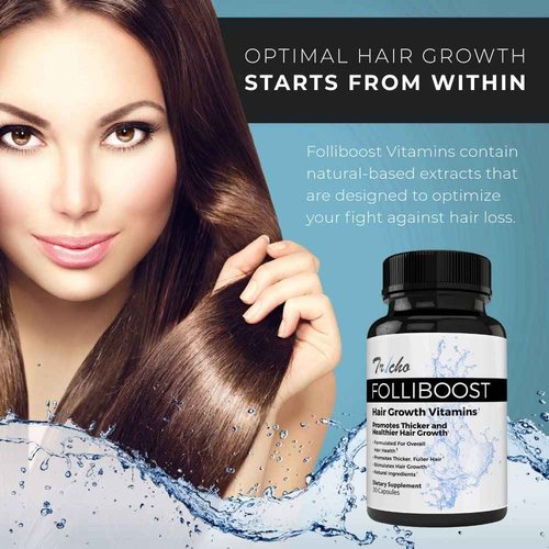 Folliboost Tricho Hair Growth Vitamins - Biotin, Vitamin C, Zinc & Vitamin B12 - Hair Care Capsules for Thicker, Fuller & Healthier Hair - 3 Pack