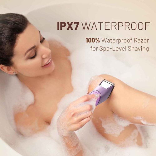LGTGH Bikini Trimmer for Women: Pubic Hair Razor with Mirror & LED Light, Electric Shaver with Ceramic Blades & Travel Lock - Body Groomer IPX7 Waterproof Use for Legs/Arm/Underarm - Purple