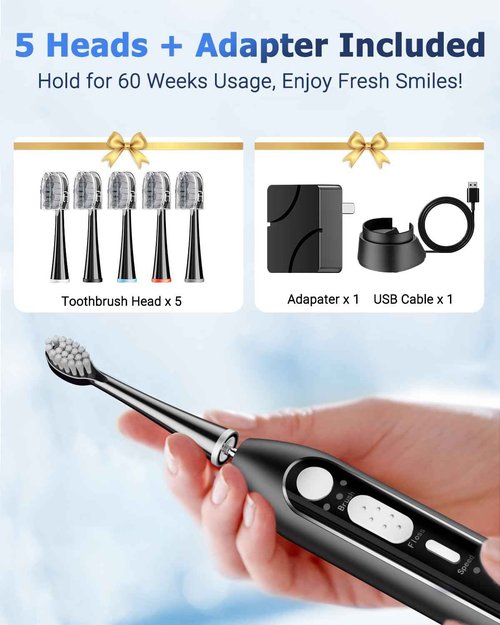 Electric Toothbrush with Water Flosser 3 in 1 Combo, Advanced 2.0 Flossing Toothbrush, Cordless Teeth Cleaning, 3 Modes&5 Speeds, Rechargeable Oral Dental Irrigator Kit for Adults, 5 Replacement Heads