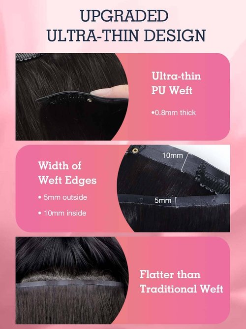 Flooyeer Seamless Clip in Hair Extensions Human Hair, Ultra-thin PU Weft, Kinky Straight 18 inch 130g 9pcs, 1B Natural Black, Clip in Hair Extensions, Clip ins Real Human Hair Black Women