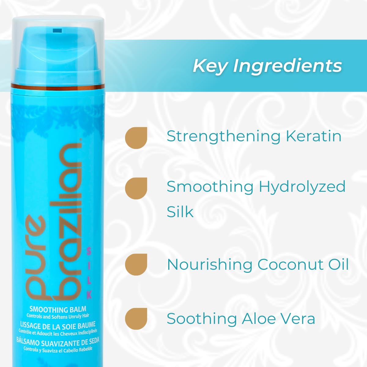 Pure Brazilian Silk Smoothing Balm with Keratin, Hydrolyzed Silk & Coconut Oil, Anti-Frizz, Nourishing & Strengthening, Salon-Quality Treatment, Pack of 2, 6.78 Oz