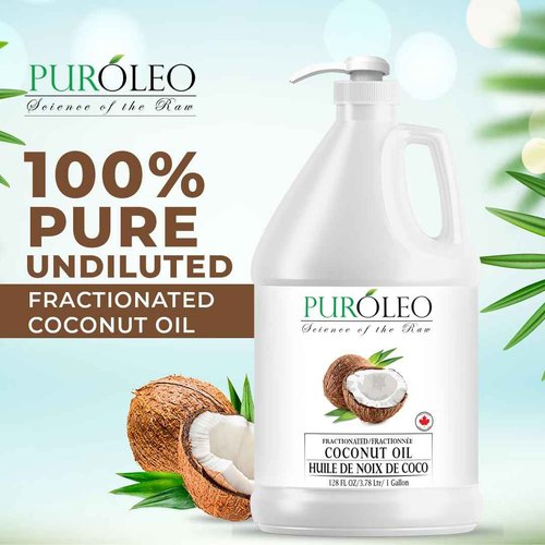PUROLEO Fractionated Coconut Oil 128 Fl Oz/3784 ML (Packed In Canada) 100% Natural and odorless Moisturizer & Carrier Oil l Hair Skin Body, Aromatherapy, Massage, Makeup Remover