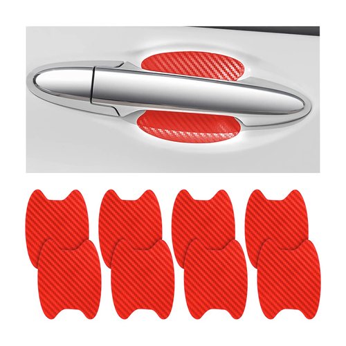 8PCS Car Door Handle Sticker, Carbon Fiber Anti-Scratches Car Door Cup Protector, Non-Marking Auto Door Handle Protective Film, Self-Adhesive Door Side Paint Protector for All Cars (Red/8PCS)
