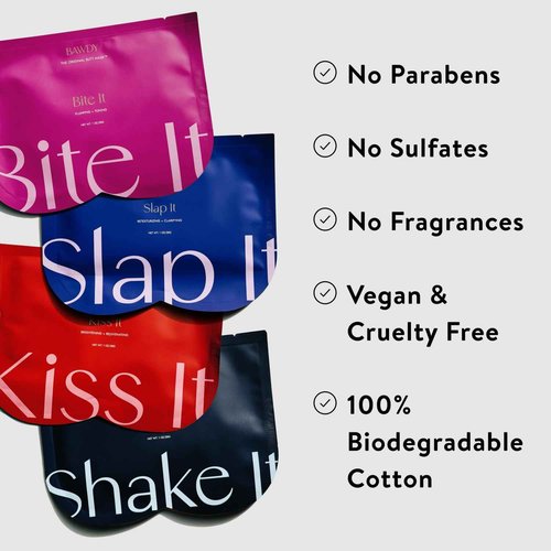 BAWDY Bite It 4 Pack - Plant Based Collagen Butt Mask - Hydrating + Toning Beauty Treatment - 2 Sheets, One for Each Cheek - Clean Beauty for Your Butt (4 Single Use Masks)