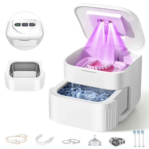 THISONG Ultrasonic Retainer Cleaner Machine 45kHz Dental Ultrasonic Retainer Cleaner for Dentures & Mouth Guard Cleaning for Whitening Trays, Toothbrush Heads, Diamond, Jewelry