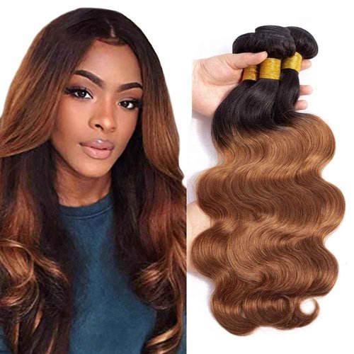Brown Bundles Human Hair Ombre Body Wave Human Hair Bundles 12 14 16 Inch 1B/30 Dark Brown Bundle Double Weft Brazilian Virgin Remy Hair Extensions Soft And Healthy 3Pcs/Set