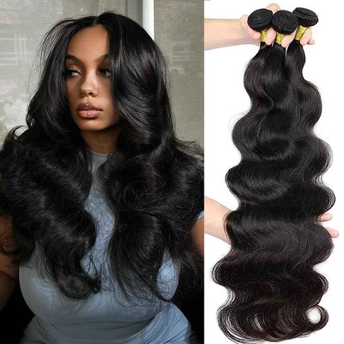 Body Wave Bundles Human Hair 14 16 18 Inch, 12A Brazilian Virgin Body Wave Human Hair Bundles, 100% Unprocessed Natural Color Weave Full and Thick Hair Extensions