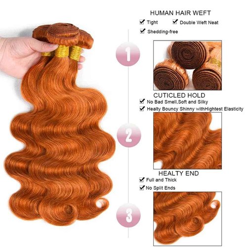24 24 24 inch WuvuSnm Ginger Human Hair Bundles 350 Body Wave Bundle Ginger Orange Human Hair 3 Bundles Same Length