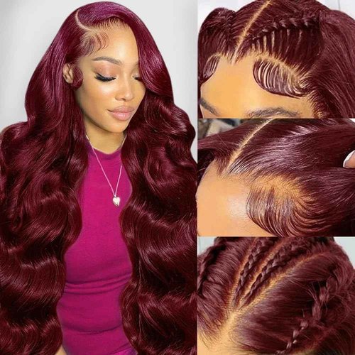 GOFWARD 24 Inch 99j Burgundy 13x6 Body Wave Lace Front Wigs Human Hair 200% Density Glueless HD Transparent Lace Frontal Wigs Human Hair Pre Plucked With Baby Hair Burgundy Wine Red Wigs For Women