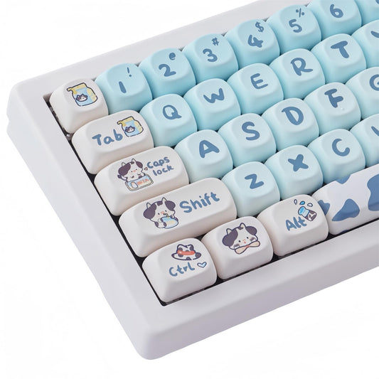 ZMX Cute MOA Keycaps,Kawaii Milk-Cow Round Keycap Custom Full Size Keycap Set Dye-Sub Thick PBT Key Cap for Cherry MX Switch 75% 60% Mechanical Gaming Keyboard Creamy Keycaps (142Keys)