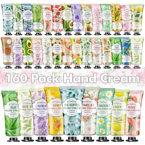 160 Pack Hand Cream Gifts Set, Christmas Gifts for Guests, Thank You Gifts, Bridesmaid Gifts, Birthday Gifts and Stocking Stuffers for Women, Bulk Hand Lotion Travel Size for Dry Cracked Hands