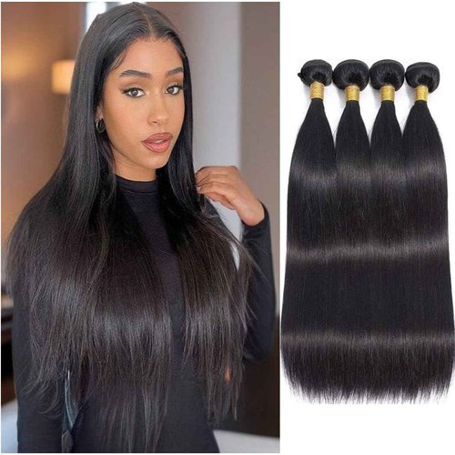 Straight Human Hair Bundles 12 12 14 14 Inch Trippy Hair Quick Weave 3 Bundles Human Hair 100% Unprocessed Raw Brazilian Virgin Hair Extensions for Black Women Natural Color