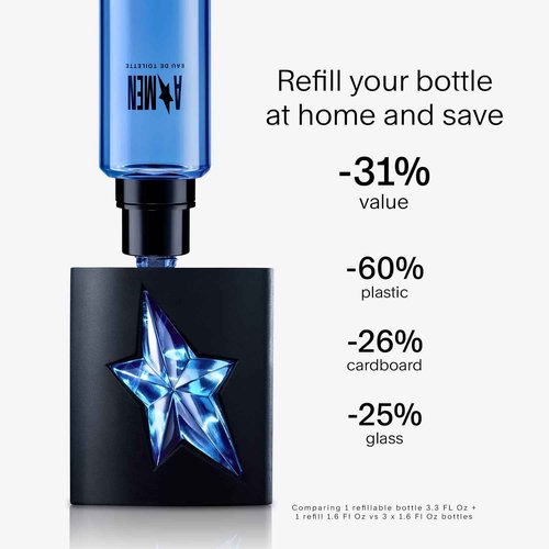 Mugler A*Men - Eau de Toilette Refill - Mens Cologne - Woody & Ambery - With Patchouli & Coffee Extract - Long Lasting Fragrance - 3.3 Fl Oz