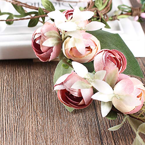 Flower Crown Headband Rose Wreath Garland Hair Bands Floral Wedding Bridal Hair Hoop Women Ladies Leaf Vine Party Decoration Headdress Headwear Christmas Handmade Headpiece Hair Accessories Pink