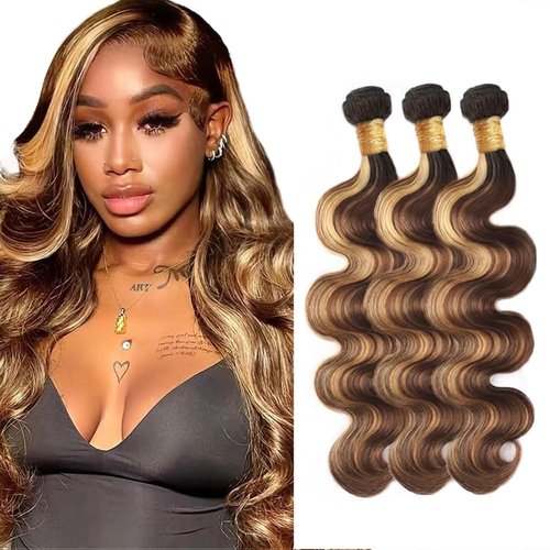 24 26 28 inch 4/27 Bundles Human Hair Ombre Body Wave Bundles Brown and Blonde Highlight Human Hair Bundle
