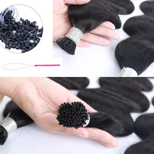Beayhal I Tips Body Wave Microlink Human Hair Extensions Brazilian 100% Real Human Hair Bundles Itips Micro Beads Body Wave Bulks Pre Bonded Keratin Stick Tipped Hair Extensions 100 Strands 100g 14"