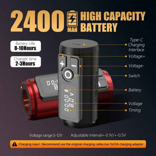 Kiss of Dragon Rotary Tattoo Gun - Cordless Tattoo Machine Cartridge Pen 2400mAh Battery