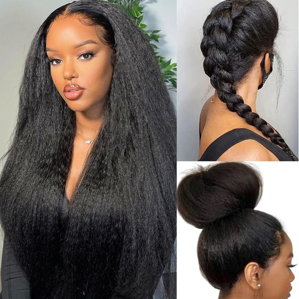 18 20 22 Inch Bundles Human Hair Kinky Straight, Yuyongtai Yaki Human Hair Bundles 100% Unprocessed Brazilian 3 Bundles Kinky Straight Human Hair Wave for Black Women