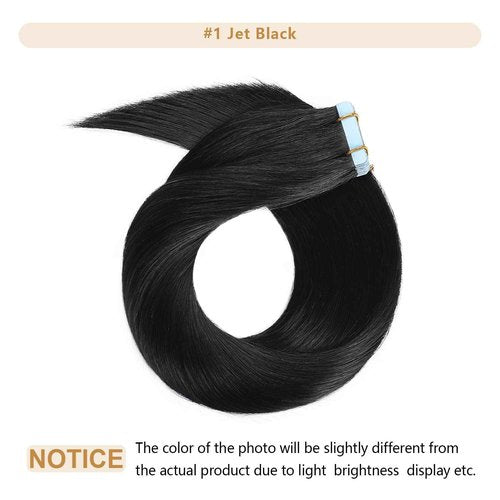 YILITE Jet Black 28inch Tape in Hair Extensions Human Hair #1 20pcs 60g/pack Straight Tape in Hair Extensions Remy Human Hair Seamless Skin Weft Jet Black Tape ins(28Inch Jet Black #1)