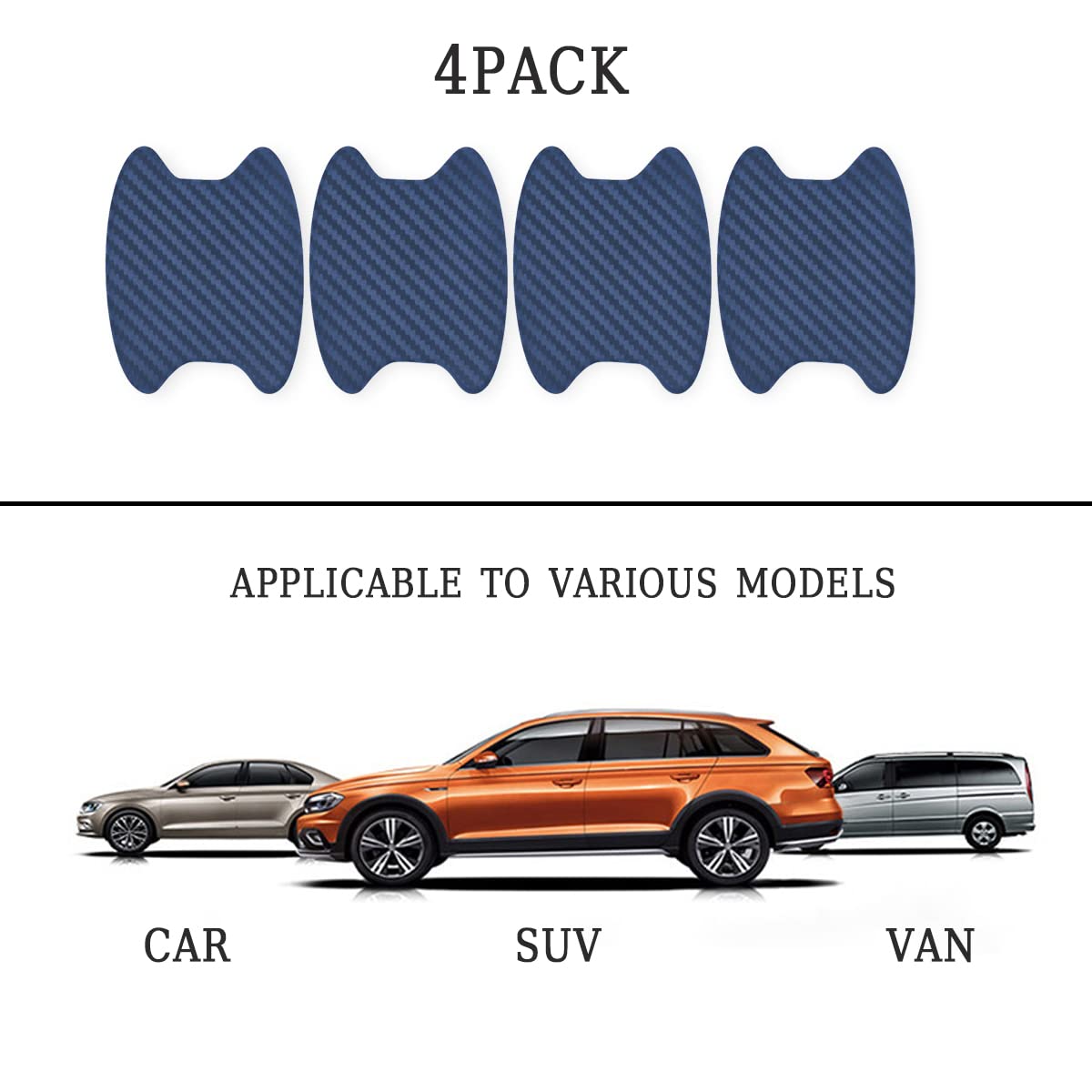 4PCS Car Door Handle Sticker, Carbon Fiber Anti-Scratches Car Door Cup Protector, Non-Marking Auto Door Handle Protective Film, Universal for Most Car Handles (Blue/4PCS)