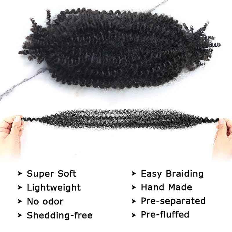 Human Hair Springy Twist Hair Extensions Afro Kinky Bulk Hair 100% Human Hair Twist Crochet Braiding Hair Springy Afro Twist Hair Extensions Natural Color For Black Women 14 Inch 100g