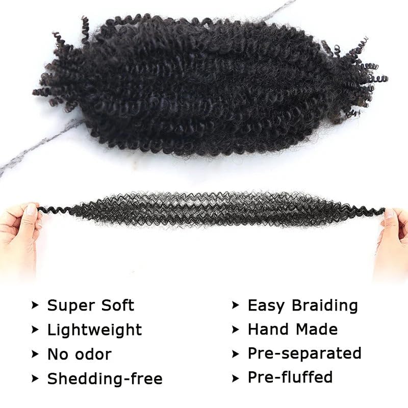 Human Hair Springy Twist Hair Extensions Afro Kinky Bulk Hair 100% Human Hair Twist Crochet Braiding Hair Springy Afro Twist Hair Extensions Natural Color For Black Women 22 Inch 100g