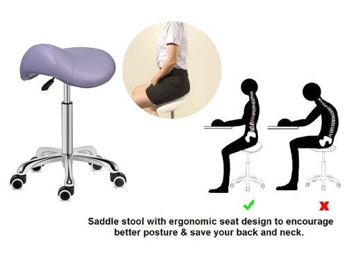 Kaleurrier Saddle Stool Rolling Swivel Height Adjustable with Wheels,Heavy Duty Saddle Chair,Ergonomic Stool Chair for Hair Salon Lab Clinic Dental Massage Home Office Kitchen (Purple, Without Back)