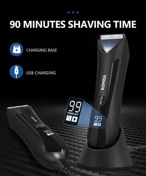 ROMISA Ball Trimmer Men, Body Hair Trimmer Men, Pubic Hair Trimmer Men, Manscape Trimmer for Men, Ball Shaver, Body Groomer Men, 7000 RPM with USB Recharge Dock Cordless Use, Waterproof