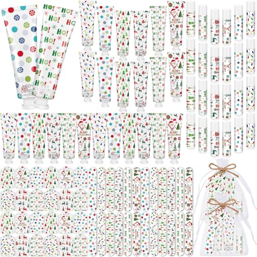 36 Sets/216 Pcs Christmas Party Favors Christmas Hand Cream Body Lotion Lip Balm Nail File Gifts Set Xmas Stocking Stuffers Travel Size Lotion Bulk Holiday Party Supplies for Coworkers Women Adults