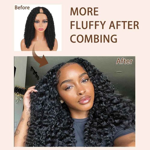 V Part Burmese Curly Wig Human Hair 200% Density Upgrade U Part Wig with Drawstring No Leave Out Glueless V Shape Full Head Clip In Half Wig Curly Human Hair Wig for Black Women Natural Color 18 Inch