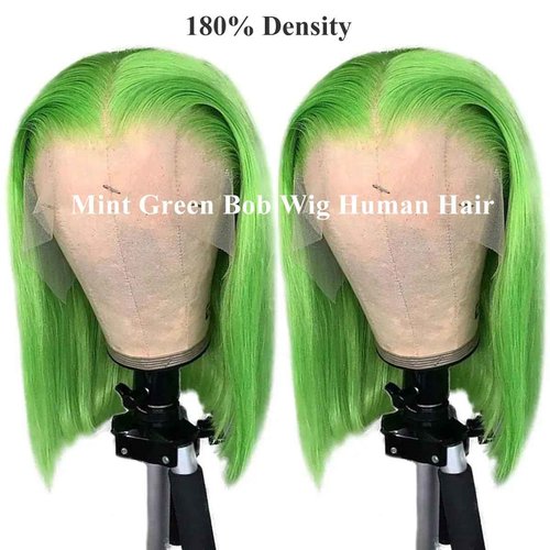Bob Wig Human Hair Lace Front Wigs Lime Green 13x4 HD Lace Front Wigs Human Hair Pre Plucked Glueless Wigs for Black Women 8 Inch Bob Wig Brazilian Virgin Human Hair Lace Front Wigs 180% Density