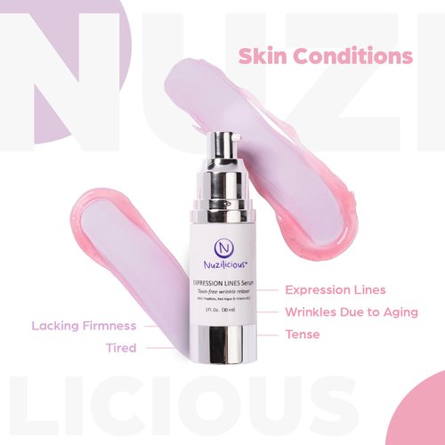 Nuzilicious Professional Grade Expression Line Serum – Toxin-Free, Vegan & Cruelty-Free, Wrinkle Relaxer for Face with Peptides – Smooths Fine Lines & Wrinkles, 1 oz