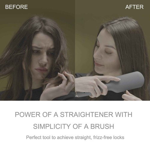 Hair Straightening Brush by LENA - Electric Heated Flat Iron Comb with Ionic Care for Smooth, Frizz-Free Styling