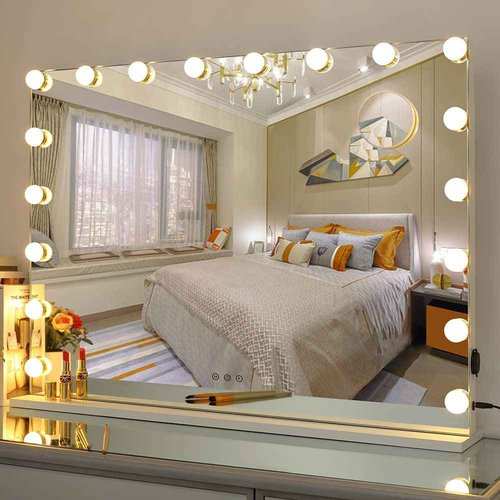 SHOWTIMEZ Vanity Mirror with Lights Large Lighted Makeup Mirror with 18 LED Bulbs, W31.5 x H23.6in. Tabletop or Wall-Mounted Hollywood Vanity Makeup Mirror