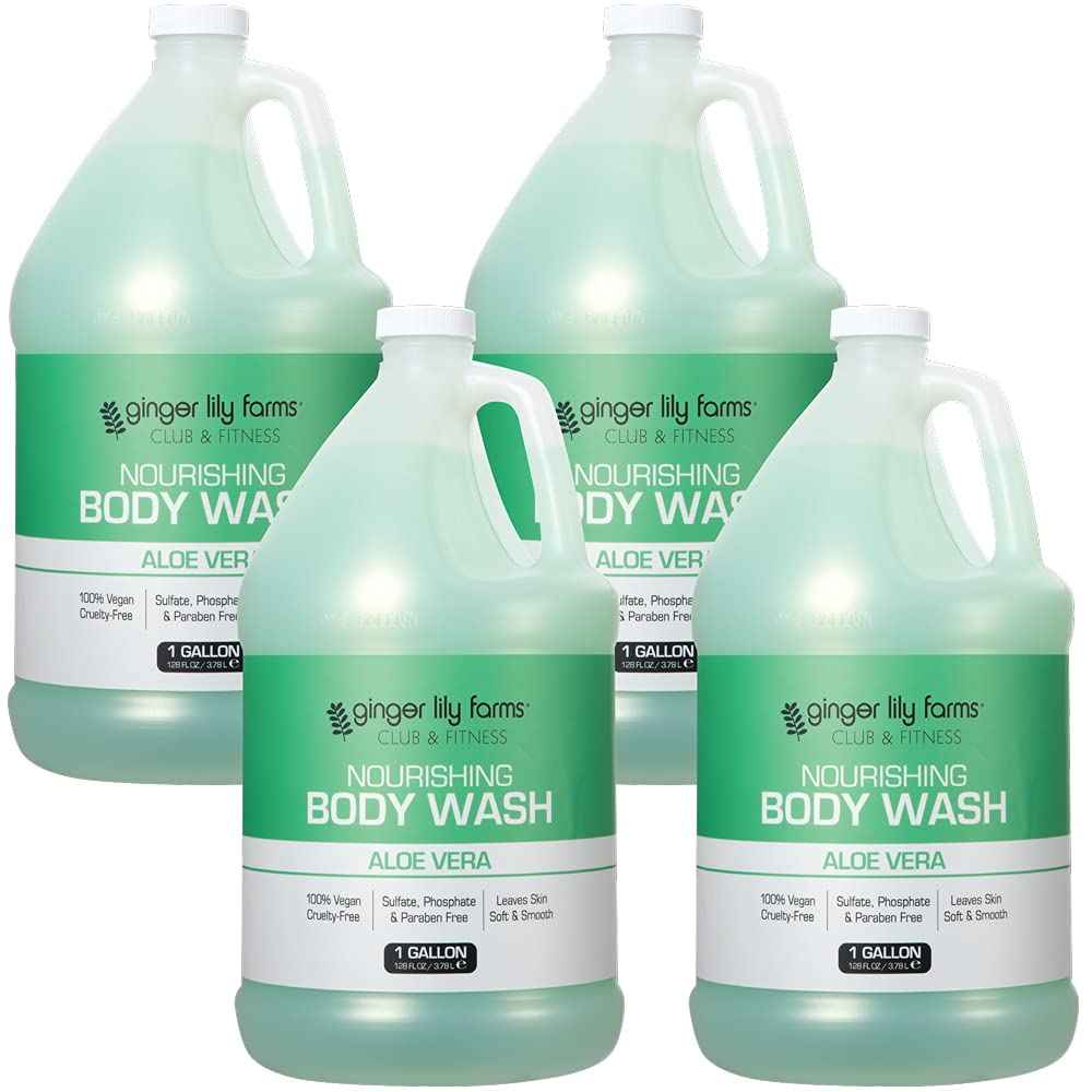 Ginger Lily Farms Club & Fitness Nourishing Body Wash, 100% Vegan & Cruelty-Free, Aloe Vera Scent, 128 Fl Oz (Pack of 4)