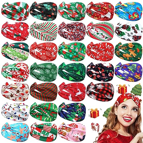 Giegxin 30 Pcs Christmas Headband for Women Dress up Costume Party Elastic Snowman Twist Headband Santa Claus Hairbands Xmas Head Wraps for Women Christmas Hair Accessories