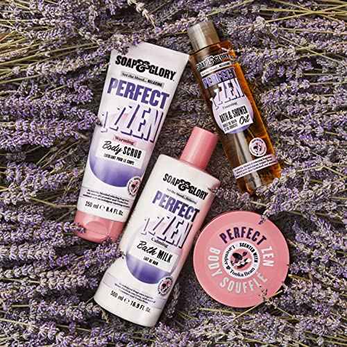 Soap & Glory Perfect Zen Exfoliating Body Scrub - Smoothing & Buffing Body Scrub - Lavender & Tonka Bean Scented Body Polish - Warming Exfoliating Scrub for Relaxation (250ml)