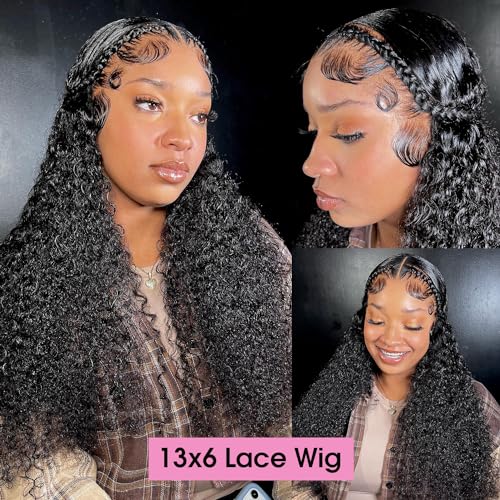 Water Wave Lace Front Wigs Human Hair Glueless Wigs for Women 180% Density 13x6 Lace Front Wigs Human Hair Pre Plucked Wet and Wavy Wigs Human Hair Natural Color 20 Inch